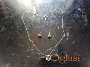 Srebrna ogrlica sa minđušama detelina kristali